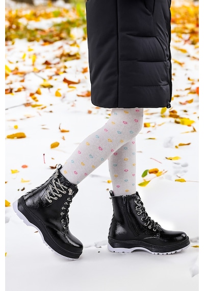 Kiko Kids Termo Taban Kız Çocuk Bot 621 Kırışık Taşlı Siyah