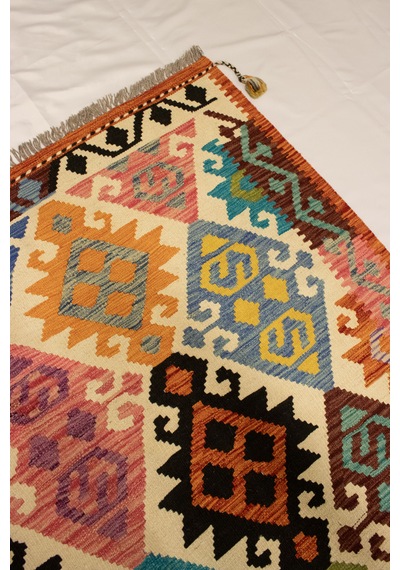 El Dokuma Afgan Kilim 100% Yün Kök Boya Elsanat Eserı İle Harika Anadolu Kilim Desenlı Çok Renkli
