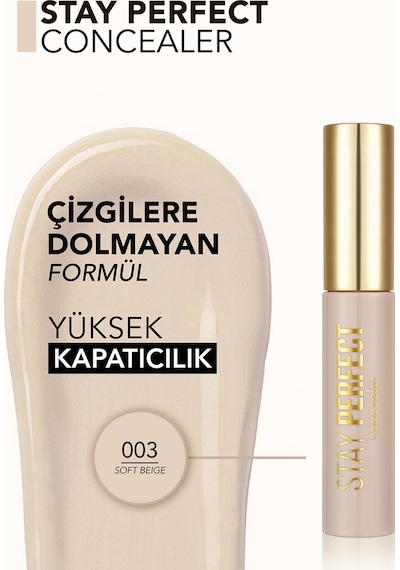 Flormar Stay Perfect Yüksek Pigmentli & Yarı Mat Bitişli Likit Kapatıcı 003 Soft Beige