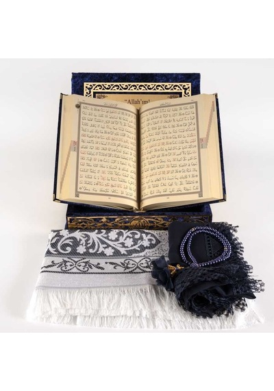 Raşel Kutulu, Kuran Hediye Seti Orta Boy, Lacivert, Elif-vav