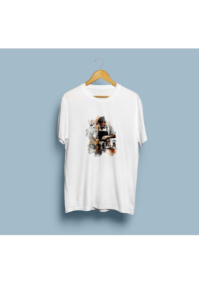 Oversize Barista Tasarım Unisex T-shirt Beyaz