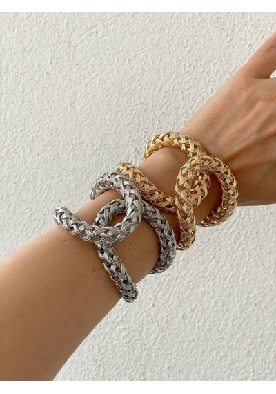 Örme Dokulu Ayarlanabilen Çapraz Tasarım Çelik Fashion Trend Kadın Bileklik Altın
