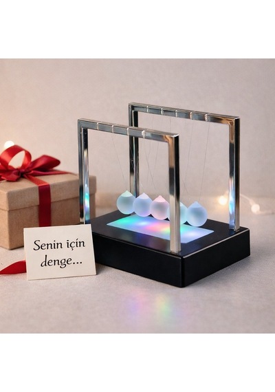 Stres Azaltıcı Ofis Masa Dekoru 5 Toplu Renkli Led Işıklı Newton Denge Topları Dekoratif Hediye