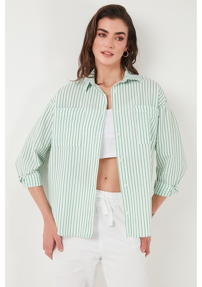 Lela Regular Fit Uzun Kollu Çizgili Bayan Gömlek 6772875 Benetton
