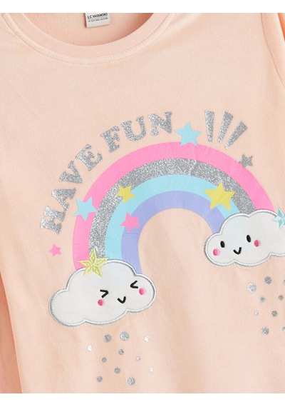 LC Waikiki Lcw Kids Pembe Bisiklet Yaka Kız Çocuk Pijama Takımı Peach