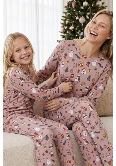 Siyah İnci Yılbaşı Temalı Pamuklu Likralı Örme Pijama Takım 26241173 Çok Renkli