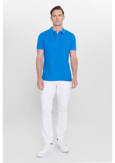 Erkek Royal Mavı Slim Fit Dar Kesim Polo Yaka %100 Pamuk Kısa Kollu Tişört Royal Mavı