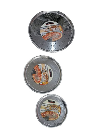Abant Pizza Tepsi Tava Seti Delikli 28/32/36 Cm Paslanmaz Çelik Siyah