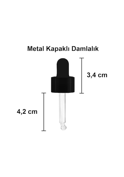 10 Ml Metal Kapaklı Damlalık Dropper Şişesi Serum 10 Cc Cam Şişe 6 Adet Siyah Kapak, Şeffaf
