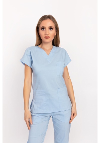 Bebe Mavi Likralı Unisex Doktor Hemşire Hastane Scrubs Üniforma Takımı Bebe Mavi Bebe Mavi