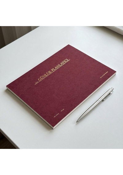 Fark Tanıtım/paperto. Tarihsiz Günlük Planlayıcı, 29,7 21 Cm, 60 Yaprak, 110 Gr Ivory Kağıt, Bordo Kapak, Gü Genel