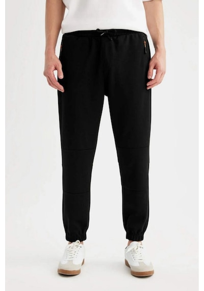 Defacto - Regular Fit Beli Bağcıklı Cepli Paçası Lastikli Şardonlu Basic Düz Jogger Eşofman Altı E6326AX25AU Siyah