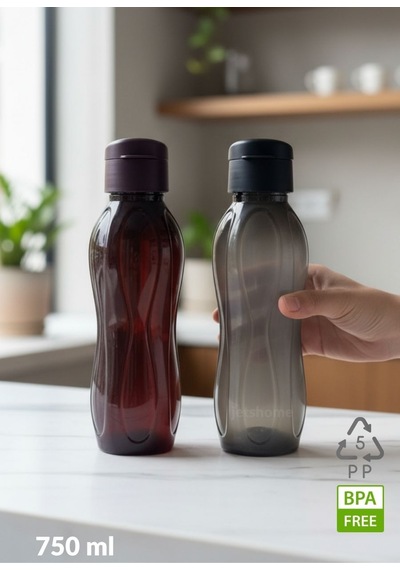 Suluk Seti Pp-5 Bpa Free Akıtmaz 2'li Kokusuz Ofis-spor-okul Matarası Siyah Bordo 750 Ml Mor - Siyah