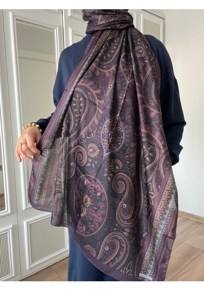 Modakaşmir Aminenesil Etnik Desen Soft Pamuk Şal Mor Yeşil A.mor