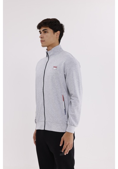 Rowinger Cepli Dik Yaka Tam Fermuarlı Göğüs Arma Detaylı Rahat Kalıp Mevsimlik Sweatshirt Grey