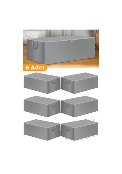 Serstil 6 Adet - Büyük Boy Baza Altı Ve Çekyat Hurç 65 X 45 X 22 Cm - Gri