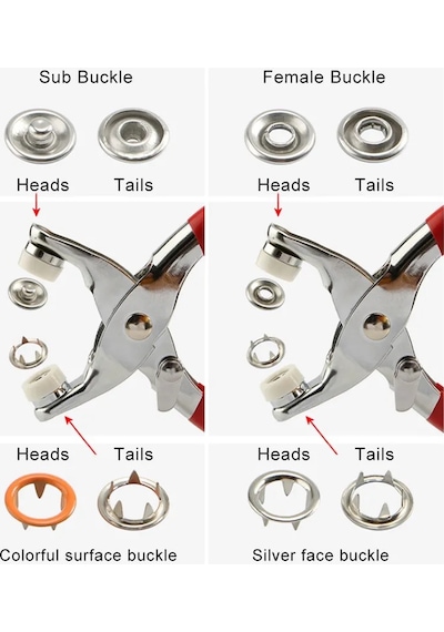 Metal Çıtçıtlı Düğme Pensesi Ve Düğmesi 25 Set Karışık Renk