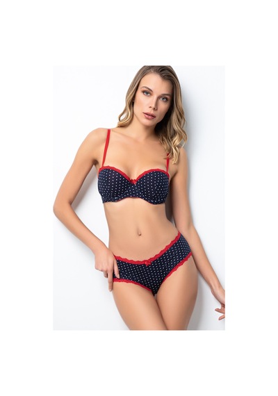 Miorre Push-Up Dolgulu Straplez Puantiyeli Sütyen Takım Lacivert
