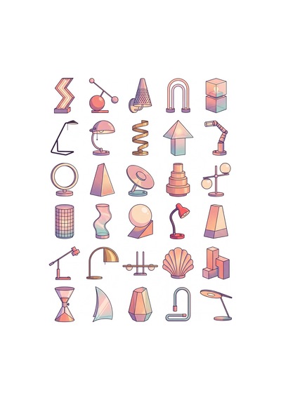 30 Adet Retro Postmodern Masa Lambası Sticker Seti - Laptop, Defter, Telefon Çok Renkli
