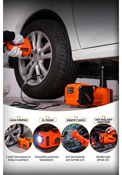 Assur 5'i 1 Arada 5 Ton Hidrolik Kriko 12v Hava Kompresörü & Bijon Sökme Sıkma Makinesi-3285