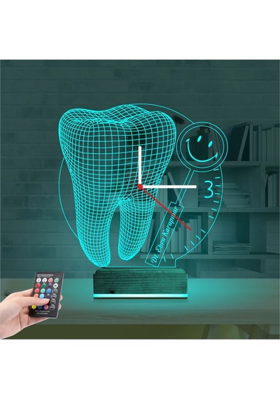 Luvivia Smile Diş Doktoru Dentist Kişiye Özel Saatli 3d Lamba - Masa Gece Lambası Şeffaf