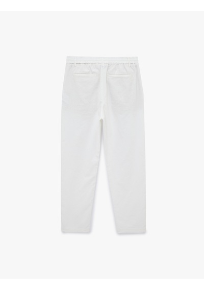Koton Regular Fit Beli Lastikli Düğmeli Düz Paça Keten Karışımlı Chino Yazlık Pantolon Beyaz 6sam40003hw