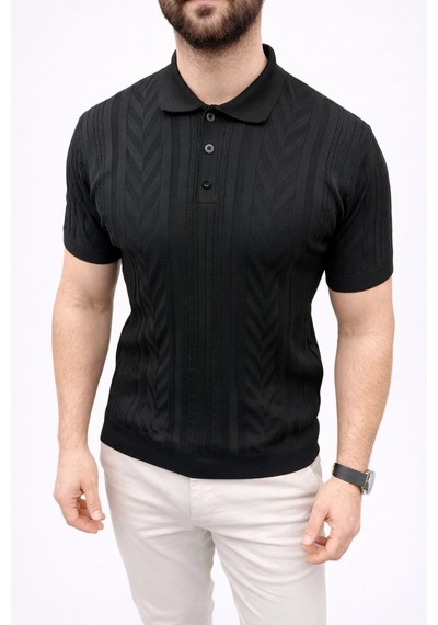 Barlashive Erkek Yazlık Triko Tişört Kısa Kol Polo Yaka Düğmeli T-shirt - Siyah Çok Renkli
