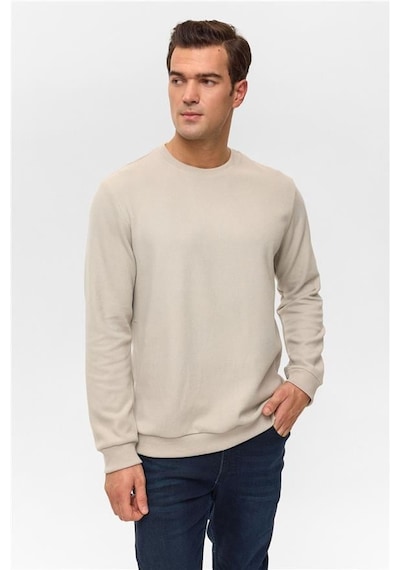 Süvari Ekru Regular Düz Bisiklet Yaka Sweatshirt Ekru