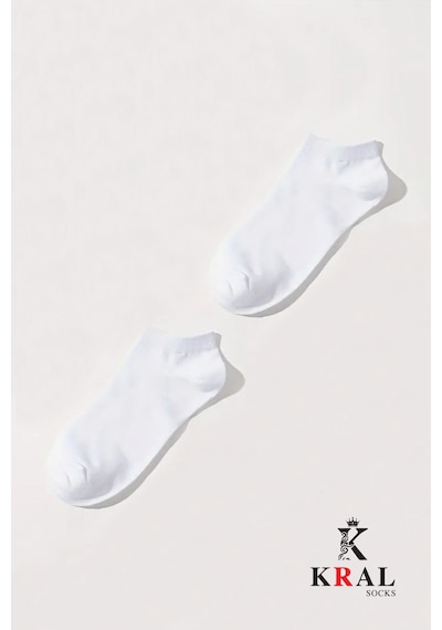 Kral Socks Kadın - Erkek 10 Çift Düz Desen Ekonomik Bilek Boy Patik Çorap Beyaz