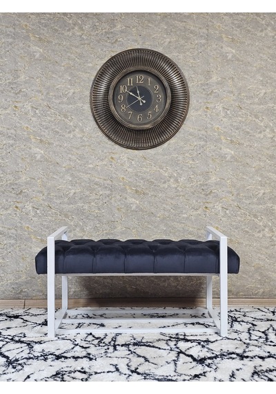 Zafir Beyaz Boyalı Metal 80 Cm Puf Bench - Antre Puf - Hol Bench - Puf - Oturak - Bench Füme