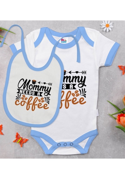 Bk Kids Mommy Needs A Coffee Tasarımlı Mavi Bebek Body Zıbın Ve M Çok Renkli
