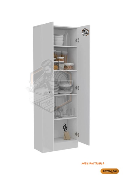 Tamamı Mdf 2 Kapaklı 5 Raflı Beyaz Boy Kiler Dolabı/erzak Dolabı