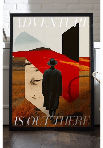 Adventure Siyah Ahşap Çerçeveli Poster, Dekoratif Seyahat Duvar Tablosu