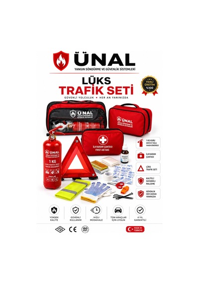 Lüks Trafik Seti 1 Kg Yangın Söndürücü + İlk Yardım Çantası Tüvtürk Uyumlu Araç Acil Durum