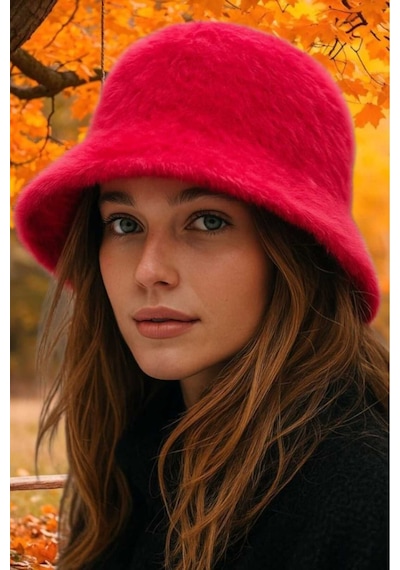Tezzgelsin Kadın Soft Peluş Ayarlanabilir İpli Bucket Kova Şapka Kırmızı