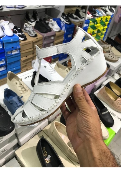 Casso Dolgu Deri El Yapımı Sandalet Beyaz