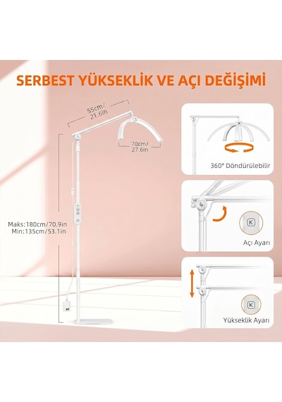 Trled 70cm Beyaz Ve Işıltılı Pembe Elmas Desenli Ayaklı Profesyonel Güzellik Lambası