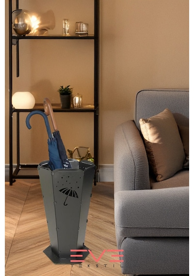Eve Tekstil Lüx Dış Ve İç Mekana Uygun Şemsiye Desenli Paslanmaz Şemsiyelik Siyah