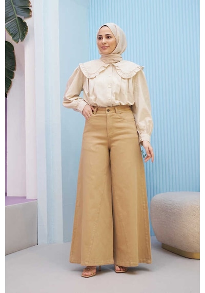 1162-gabardin Pantolon Etek Bej Bej