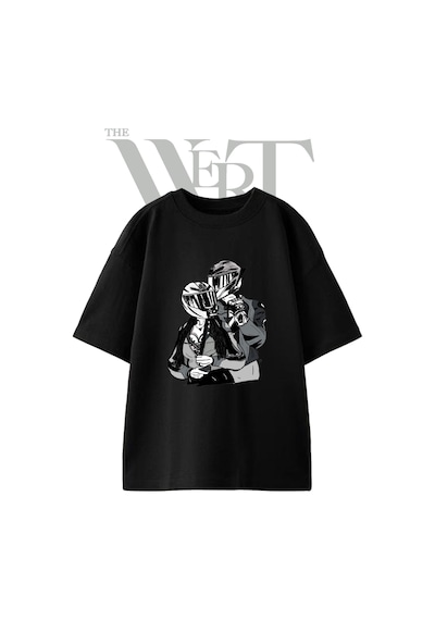 Thewert Motorcu Cift 5 Tasarım Baskılı Ünisex Siyah Oversize T-shirt