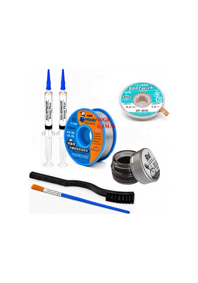 Lehimleme Seti 0,8 Mm 40 Gr Lehim Teli 2 Li Flux Cp-3515 Lehim Fitili Havya Ucu Temizleme Kremi 2fırça Seti St01