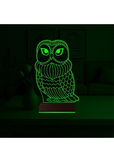 Luvivia Baykuş Tasarım 3d Lamba - Masa Gece Lambası V5 Şeffaf