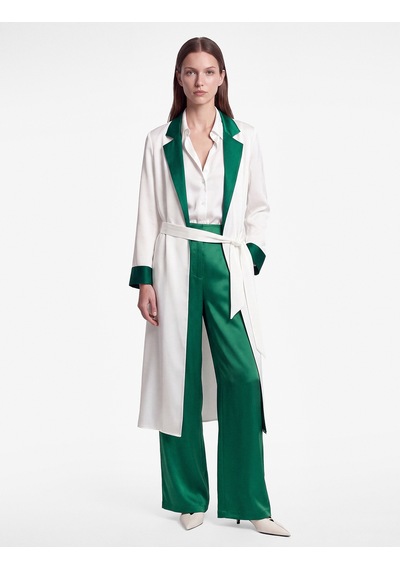 Koton Krep Kumaş Kuşaklı Kontrastlı Uzun Kollu Kimono Beyaz 7wak50087uw