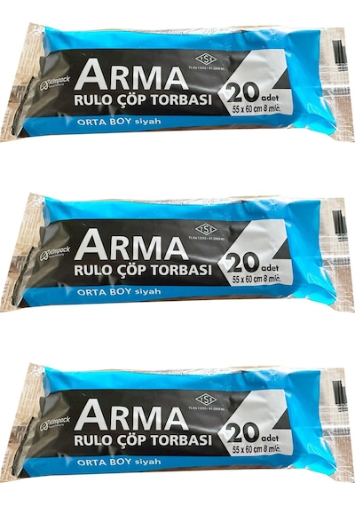 Arma Orta Boy Çöp Torbası Poşeti Siyah 30 L 3 x 20'li 55 x 60 CM