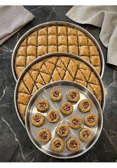 Üçlü Paslanmaz Çelik Fırın Tepsisi Yuvarlak, 3'lü Baklava Ve Börek İçin Dayanıklı Set Üçlü Set Diğer