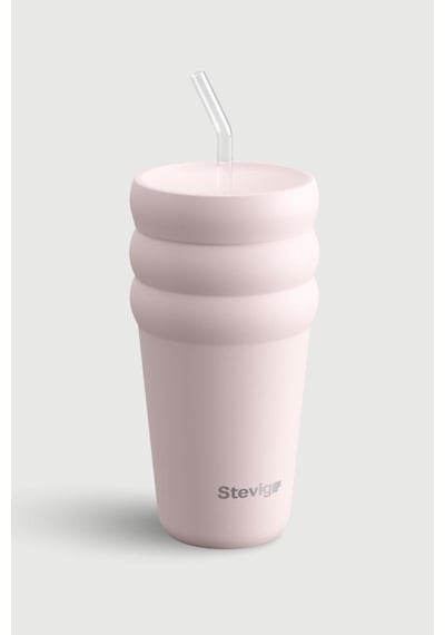 Stevig 3 Bubble Two-cap Straw Tumbler Çelik Termos 600 Ml Soft Quartz St-248 Pembe