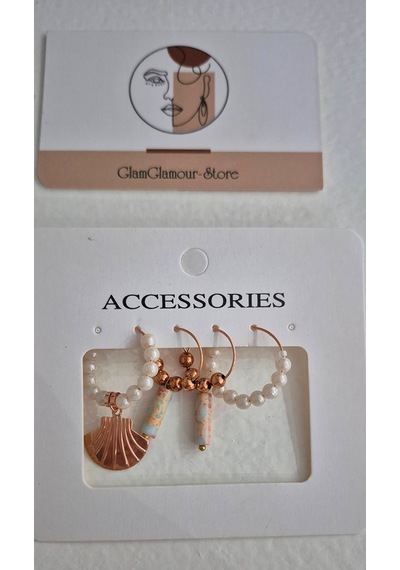 Rose Halka Varasit Taşlı Dörtlü Küpe Set Rose
