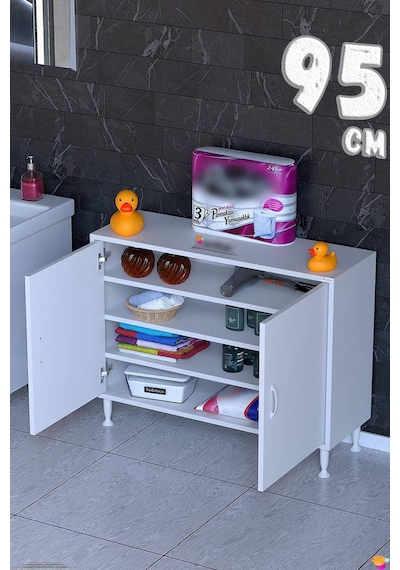 Söke 95 Cm Çok Amaçlı Kapaklı 3 Raflı 4 Bölmeli Şifonyer Dolap Beyaz