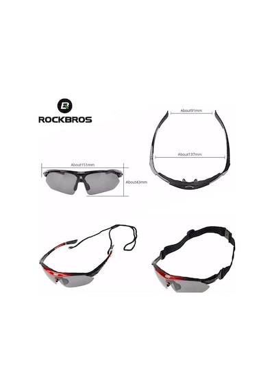 Rockbros Polarize %100 Uv Korumalı Beyaz 5 Lensli Bisiklet Spor Dağ Kayak Gözlüğü Siyah