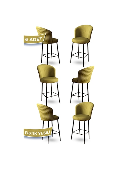 Canisa Fora Serisi 6 Adet Fıstık Yeşili Sandalye Ada Mutfak Bar Sandalyesi Babyface Kumaş Siyah Metal Ayak Sandalyeler Fıstık Yeşili Ayaklar Siyah